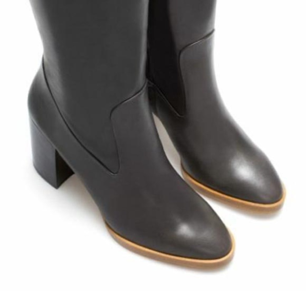NWT ZARA LEATHER TALL HEELED BOOTS 6.5